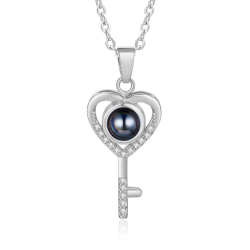 Personalisierte Damen Halskette Mit Foto: Projektion Halskette Mit Herz Anhänger Fotokette Projektionsstein Valentinstag Weihnachten Muttertag Als Geschenk Für Freundin Ehefrau Mutter (Silber) von Grovjewfit