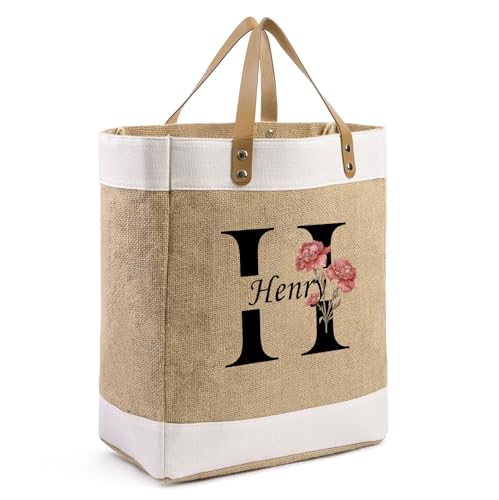 Personalisierte Damen Handtasche Mit Name: Geburtsblume Damen Große Tasche Shopping Bag, Baumwoll-Leinen Weihnachten Muttertag Als Geschenk Für Mama Oma Mutter Freundin (style 2) von Grovjewfit