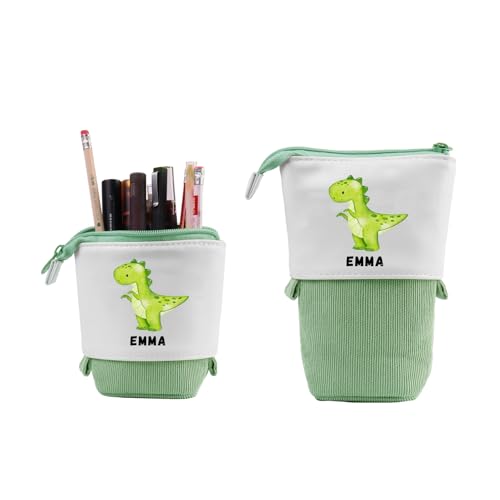 Personalisierte Federmäppchen Legami Teleskopisch Stifte Mäppchen Dinosaurier Mäppchen Geschenke Für Junge Kinder Jungen Standmäppchen Mit Name Federtasche Reißverschluss Boy Stifteköche (Grün) von Grovjewfit
