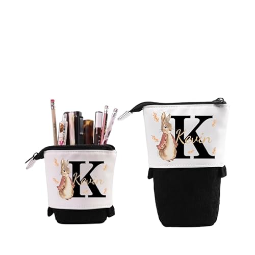 Grovjewfit Personalisierte Teleskopische Federmäppchen Stifte Mäppchen Geschenke Für Mädchen Federtasche Tier Reißverschluss Stifteköcher (Schwarz) von Grovjewfit