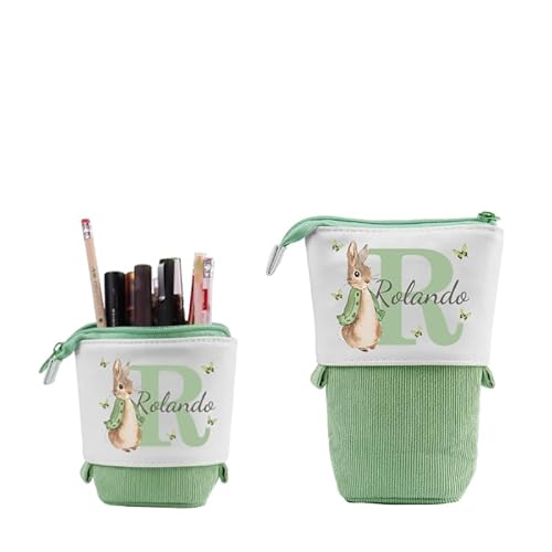 Grovjewfit Personalisierte Federmäppchen Teleskopisch Stifte Mäppchen Geschenke Für Mädchen Federmäppchen Kinder Junge Standmäppchen Mit Name Federtasche Tier Reißverschluss Stifteköcher (B - Grün) von Grovjewfit