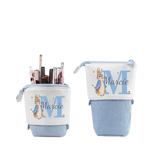 Grovjewfit Personalisierte Federmäppchen Teleskopisch Stifte Mäppchen Geschenke Für Mädchen Federmäppchen Kinder Junge Standmäppchen Mit Name Federtasche Tier Reißverschluss Stifteköcher (B - Blau) von Grovjewfit