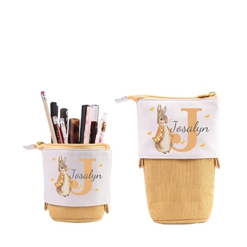 Grovjewfit Personalisierte Federmäppchen Teleskopisch Stifte Mäppchen Geschenke Für Mädchen Federmäppchen Kinder Junge Standmäppchen Mit Name Federtasche Tier Reißverschluss Stifteköcher (B - Gelb) von Grovjewfit