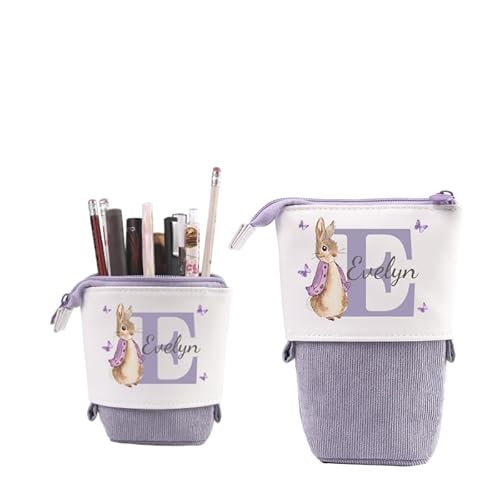 Grovjewfit Personalisierte Federmäppchen Teleskopisch Stifte Mäppchen Geschenke Für Mädchen Federmäppchen Kinder Junge Standmäppchen Mit Name Federtasche Tier Reißverschluss Stifteköcher (B - Lila) von Grovjewfit