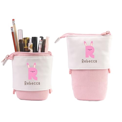 Grovjewfit Personalisierte Federmäppchen Teleskopisch Stifte Mäppchen Geschenke Für Mädchen Federmäppchen Kinder Junge Standmäppchen Mit Name Federtasche Tier Reißverschluss Stifteköcher (Rosa) von Grovjewfit