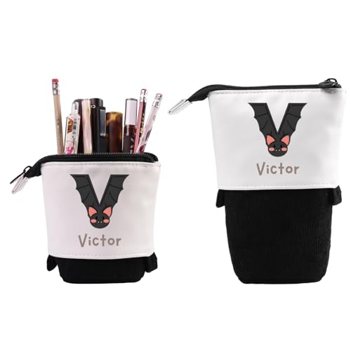 Grovjewfit Personalisierte Federmäppchen Teleskopisch Stifte Mäppchen Geschenke Für Mädchen Federmäppchen Kinder Junge Standmäppchen Mit Name Federtasche Tier Reißverschluss Stifteköcher (Schwarz) von Grovjewfit