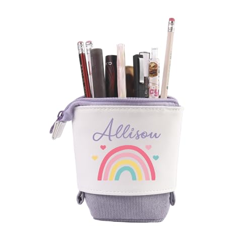 Personalisierte Federmäppchen Mädchen Teleskopisch Stifte Mäppchen Mit Name Geschenke Für Mädchen Junge Federmäppchen Kinder Standmäppchen Federtasche Tier Reißverschluss Stifteköcher (C - Lila) von Grovjewfit