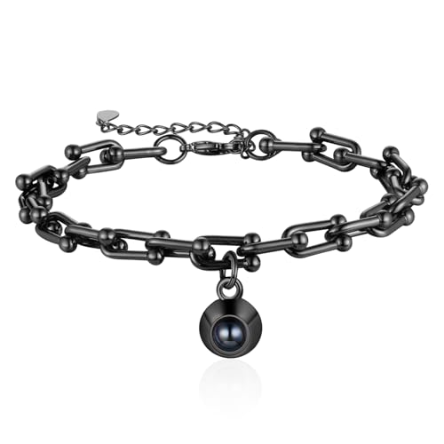 Personalisierte Herren Armband Mit Foto Projektion, Männer Armkette Verstellbar Herrenarmband Geschenk Für Weihnachten Vatertag Geburtstag Für Vater Großvater Ehemann (style 1 - Schwarz) von Grovjewfit