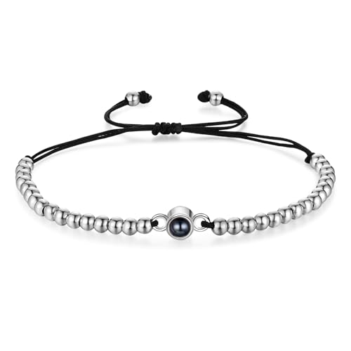 Personalisierte Herren Armband Mit Foto Projektion, Männer Armkette Verstellbar Herrenarmband Geschenk Für Weihnachten Vatertag Geburtstag Für Vater Großvater Ehemann (style 2 - Silber) von Grovjewfit