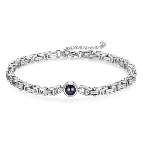 Personalisierte Herren Armband Mit Foto Projektion, Männer Armkette Verstellbar Herrenarmband Geschenk Für Weihnachten Vatertag Geburtstag Für Vater Großvater Ehemann (style 3 - Silber) von Grovjewfit