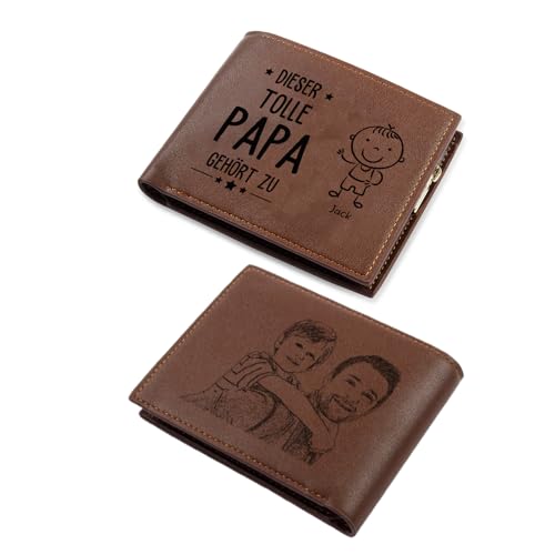 Personalisierte Herren Geldbörse Mit Foto, 1-5 Namen Gravieren Geldbeutel Männer Portemonnaie Weihnachten Vatertag Geburtstag Als Geschenk Für Vater Großvater (1 Name) von Grovjewfit