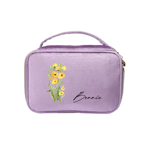 Personalisierte Kosmetiktasche Damen Multifunktionaler Kosmetiktäschchen Reise Makeup Tasche Portable Aesthetic Bag Kulturbeutel Weihnachten Geburtstag Damen Geschenke Für Mutter (B - Hell Lila) von Grovjewfit