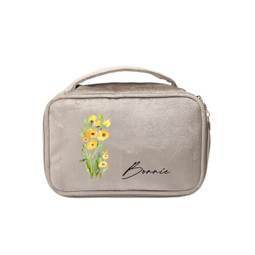 Personalisierte Kosmetiktasche Damen Multifunktionaler Kosmetiktäschchen Reise Makeup Tasche Portable Aesthetic Bag Kulturbeutel Weihnachten Geburtstag Damen Geschenke Für Mutter (B - Khaki) von Grovjewfit