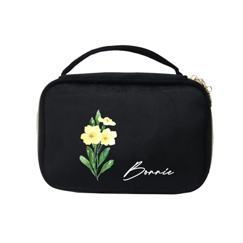 Personalisierte Kosmetiktasche Damen Multifunktionaler Kosmetiktäschchen Reise Makeup Tasche Portable Aesthetic Bag Kulturbeutel Weihnachten Geburtstag Damen Geschenke Für Mutter (B - Schwarz) von Grovjewfit
