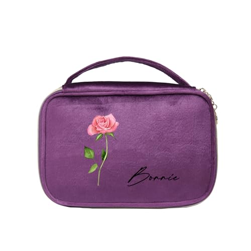 Personalisierte Kosmetiktasche Damen Multifunktionaler Kosmetiktäschchen Reise Makeup Tasche Portable Aesthetic Bag Kulturbeutel Weihnachten Geburtstag Damen Geschenke Für Mutter (B - Tiefes Lila) von Grovjewfit