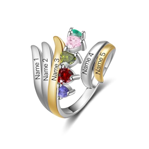 Personalisierter Ring Für Damen Mit Namen Geburtssteine Herz Ringe Frauen Verstellbar Geburtstag Jahrstag Weihnachten Geschenke Für Mutter Ehefrau Freundin Großmutter (C - 5 stones) von Grovjewfit