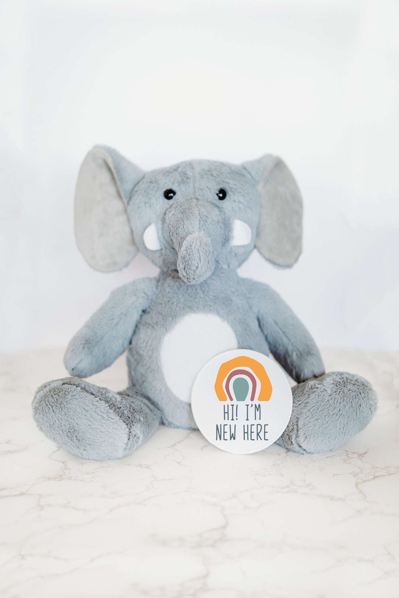 Elefant Boho Meilenstein Stofftier, Baby Marker, Personalisiertes Neugeborenes Krankenhausschild, Geburtsstatus Tier von GrowWithMeStuffy