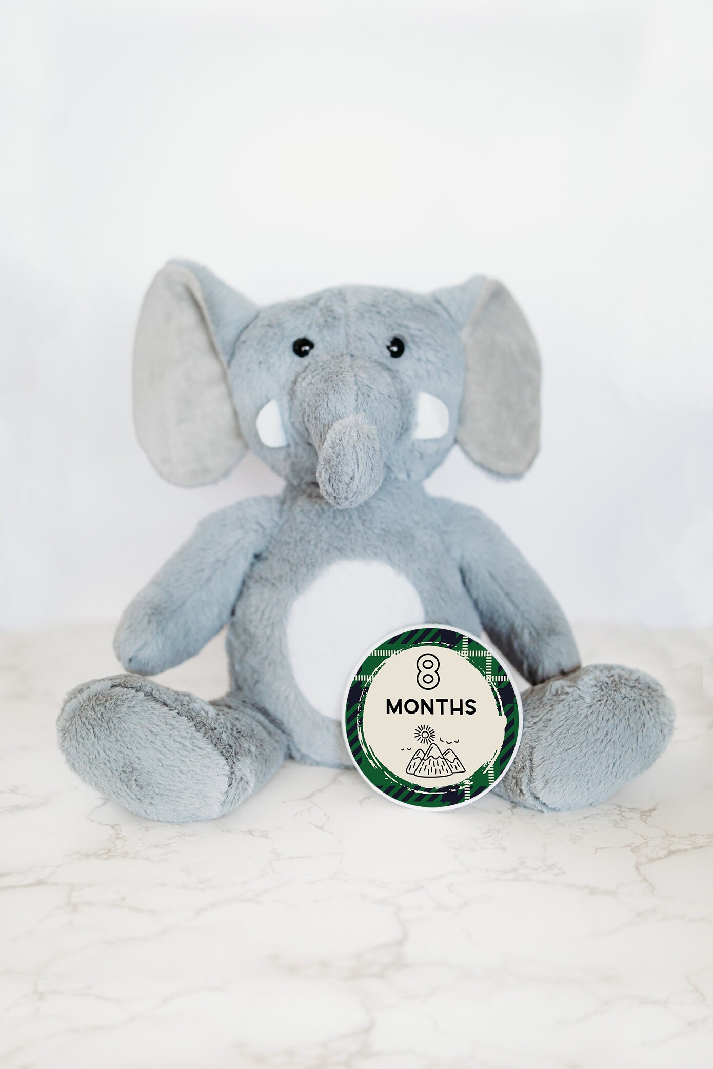 Elefant-Waldmeilenstein-Plüschtier, Baby-Meilensteinmarker, Personalisiertes Plüschtier, Neugeborenen-Krankenhaus-Zeichen, Geburtsstatus-Tier von GrowWithMeStuffy