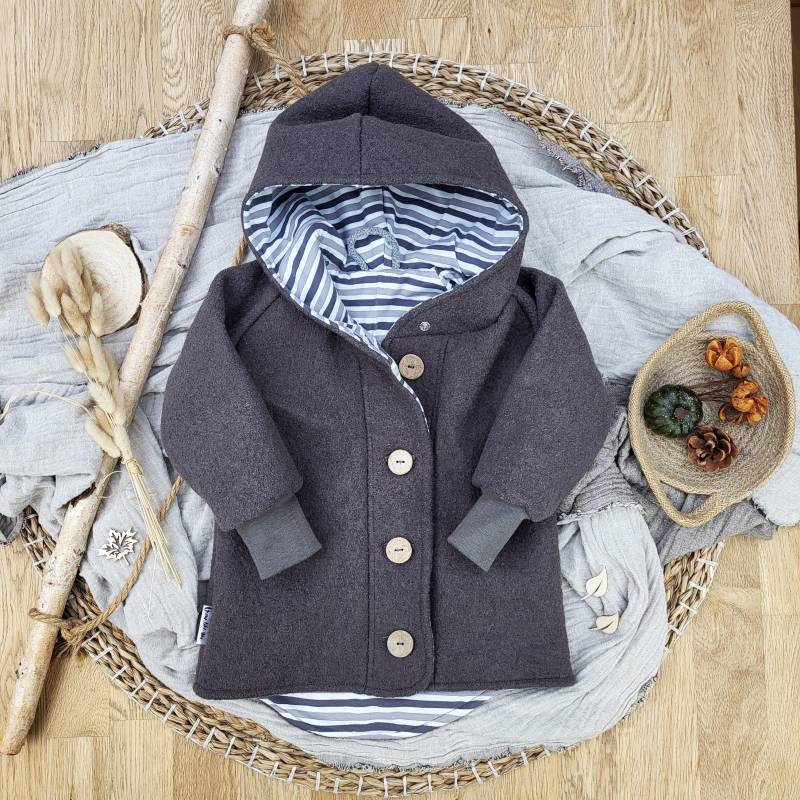 Wollwalkjacke Gr. 92 Taube/streifen Unikat, Walkjacke Kinder, Junge, Winterjacke Kinder Gestreift von GrowlikethisShop