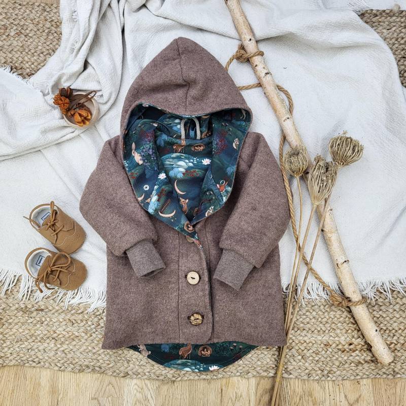 Wollwalkjacke Gr. 92 Teddybraun/ Waldtiere Unikat, Walkjacke Kinder, Tiere, Winterjacke Braun, Kinderjacke von GrowlikethisShop
