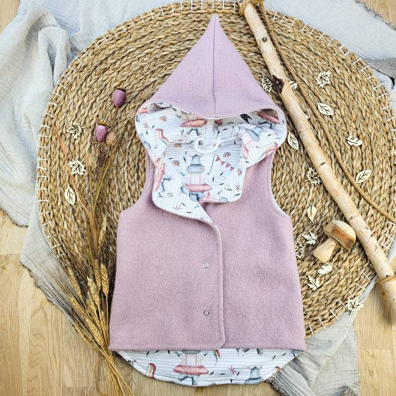 Wollwalkweste Hellrosa/Hippo Gr. 104, Kinderweste, Weste Für Mädchen von GrowlikethisShop