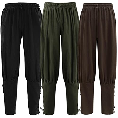 Groydbna Herren Damen Knöchelbundhose Mittelalter Wikinger Pirat Cosplay Hose Renaissance Hose für Erwachsene, braun, X-Large von Groydbna