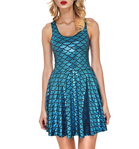 Fishscale Kleid, Damen Rock Plissee Print Mermaid Scales Rock Mädchen Rock, Hellblau 2XL von DIYHMH