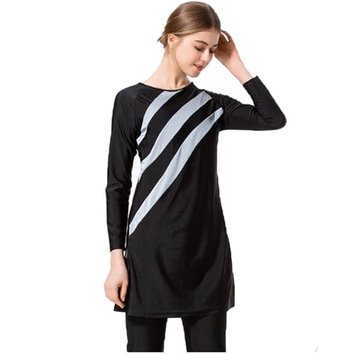 Grsafety Damen Muslimischen Badeanzug - Full Cover Bademode Bescheidene Badebekleidung Swimwear Burkini Frauen, Schwarz-Grau, 4XL von Grsafety