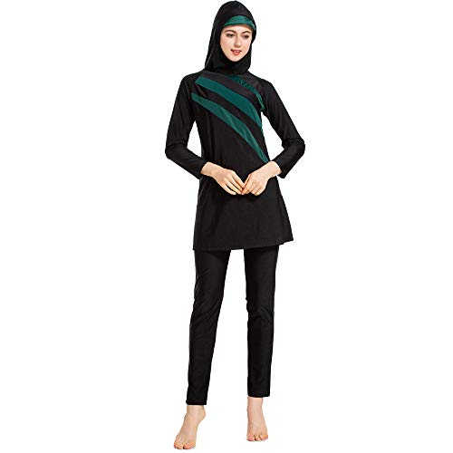 Grsafety Damen Muslimischen Badeanzug - Full Cover Bademode Bescheidene Badebekleidung Swimwear Burkini Frauen, Schwarz-Grün, M von DIYHMH