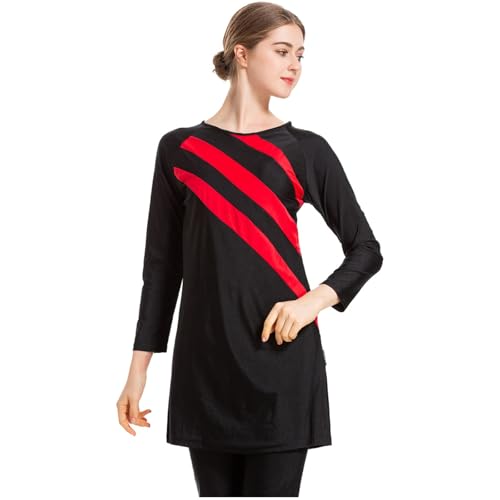 Grsafety Damen Muslimischen Badeanzug - Full Cover Bademode Bescheidene Badebekleidung Swimwear Burkini Frauen, Schwarz-Rot, L von Grsafety