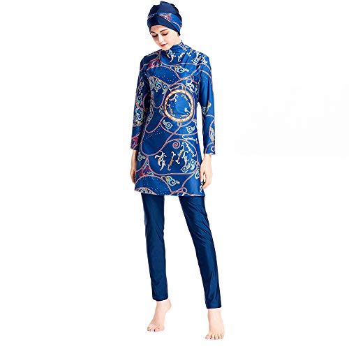 Grsafety Damen Muslimischen Badeanzug - 3 Teilige Sets Islamischen Full Cover Bademode Bescheidene Badebekleidung Swimwear Burkini Frauen, Blau, 3XL von Grsafety2019