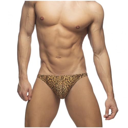 Grsafety2019 Herren Badeslip Kurz Badehose mit Vorderfutter Trainings Slip Low Rise Strandbikini für Männer, Leopard, L von Grsafety2019