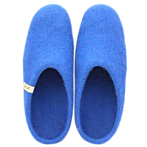 Grült Felt Slipper Blau EU-38, made from sheep's wool with leather sole, Filz Hausschuhe für Damen, Herren | Pantoffel | filzschuhe von Grült