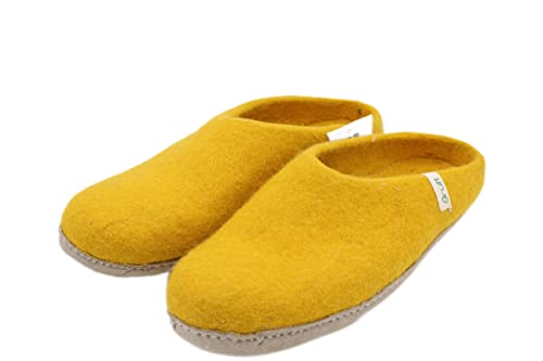 Grült Felt Slipper Gelb EU-37, made from sheep's wool with leather sole, Filz Hausschuhe für Damen, Herren | Pantoffel | filzschuhe von Grült