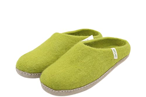 Grült Felt Slipper Olive EU-38, made from sheep's wool with leather sole, Filz Hausschuhe für Damen, Herren | Pantoffel | filzschuhe von Grült