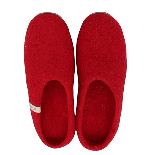 Grült Felt Slipper Rot EU-38, made from sheep's wool with leather sole, Filz Hausschuhe für Damen, Herren | Pantoffel | filzschuhe von Grült