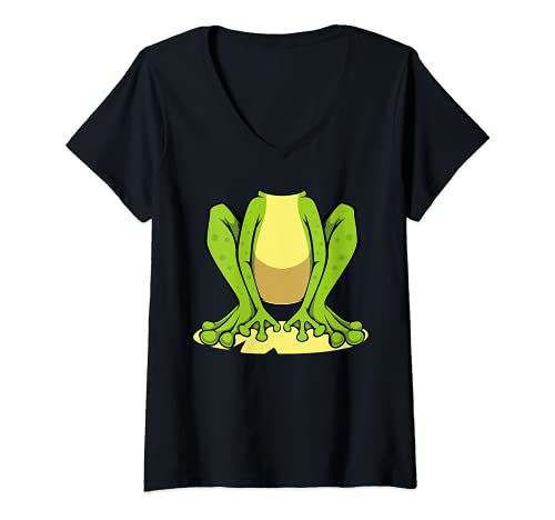 Damen Grüner Frosch Kröte Halloween Fasching Karneval Kostüm T-Shirt mit V-Ausschnitt Damen Grüner Frosch Kröte Halloween Fasching Karneval Kostüm T-Shirt mit V-Ausschnitt von Grüner Frosch Kröte Halloween Fasching Kostüm