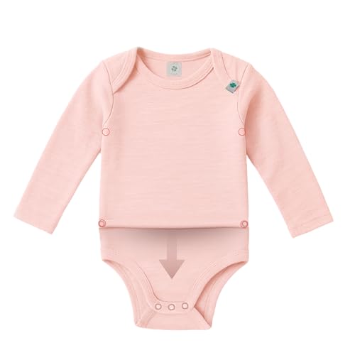 Grünes Glück Baby Body – Zweiteiliger Wolle Seide Body langarm -für entspanntes Umziehen nachts & unterwegs – Einzigartiges Geschenk zur Geburt (rosé - Flexi-Body, 50/56) von Grünes Glück
