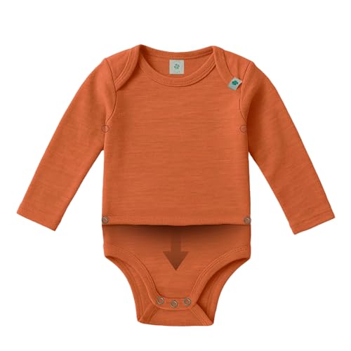 Grünes Glück Baby Body – Zweiteiliger Wolle Seide Body langarm -für entspanntes Umziehen nachts & unterwegs – Einzigartiges Geschenk zur Geburt (rost - Flexi-Body, 62/68) von Grünes Glück