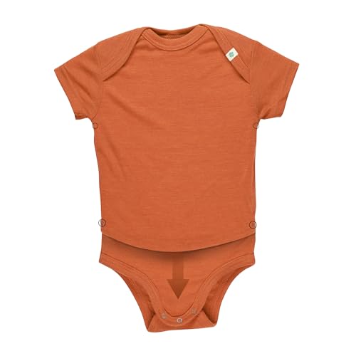 Grünes Glück Baby Body – Zweiteiliger Wolle Seide Body langarm - für entspanntes Umziehen nachts & unterwegs – Einzigartiges Geschenk zur Geburt (rost - Flexi-Body kurzarm, 74/80) von Grünes Glück