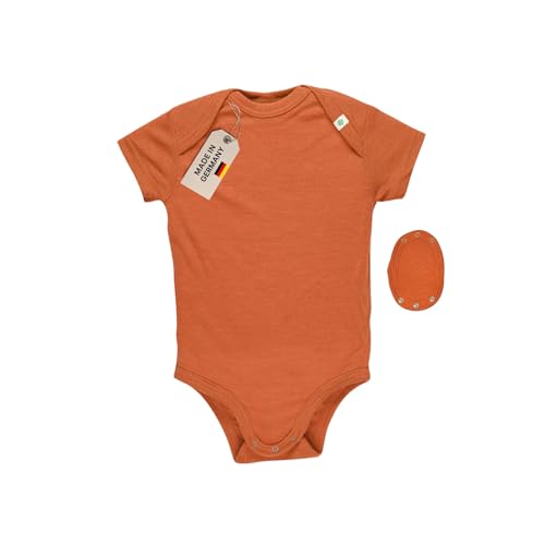 Grünes Glück Babybody aus 70% Wolle & 30% Seide (BIO) – inkl. gratis Bodyverlängerung zum Mitwachsen. Nachhaltig in Deutschland produziert – erhältlich in kurzarm und langarm. (Rost Kurzam, 86/92) von Grünes Glück