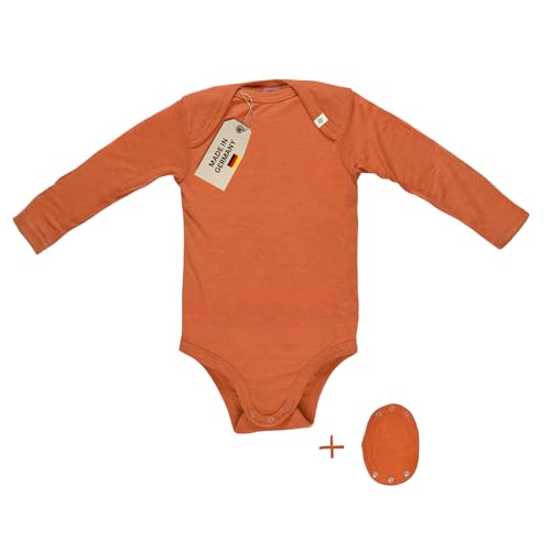 Grünes Glück Babybody aus 70% Wolle & 30% Seide (BIO) – inkl. gratis Bodyverlängerung zum Mitwachsen. Nachhaltig in Deutschland produziert – erhältlich in kurzarm und langarm. (Rost Langarm, 74/80) von Grünes Glück