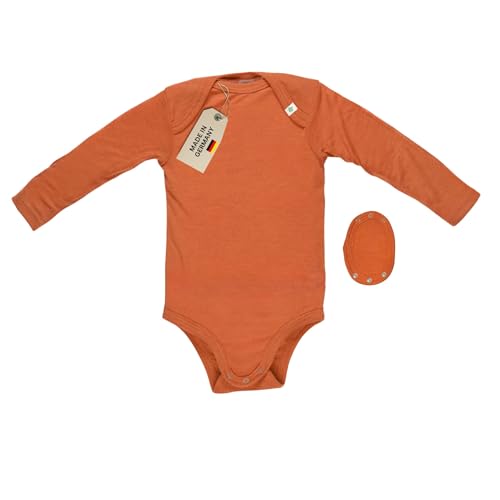 Grünes Glück Babybody aus 70% Wolle & 30% Seide (BIO) – inkl. gratis Bodyverlängerung zum Mitwachsen. Nachhaltig in Deutschland produziert – erhältlich in kurzarm und langarm. (Rost Langarm, 86/92) von Grünes Glück