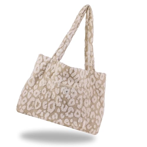 Grünes Glück Teddy Handtasche Damen – Premium Shopper mit extra vielen Innentaschen - Flexibel einsetzbar als Umhängetasche, Kinderwagentasche, Wickeltasche - die Tote bag (Leo Creme) von Grünes Glück