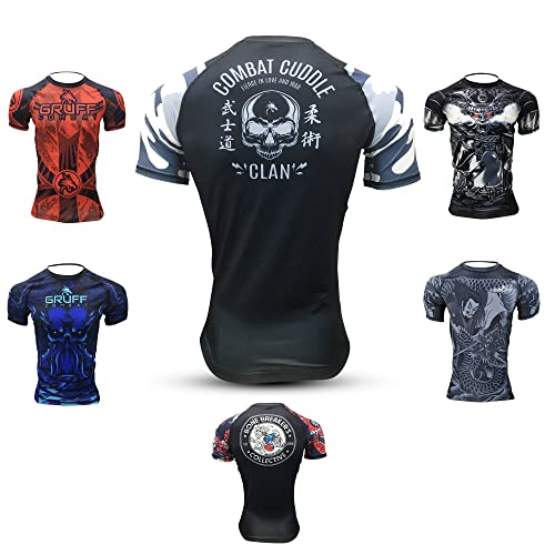 Gruff Combat BJJ Rash Guards Grappling MMA Jiu Jitsu No Gi UFC Shirt Fight Wear Kurzarm Combat Cuddle, L von Gruff Combat