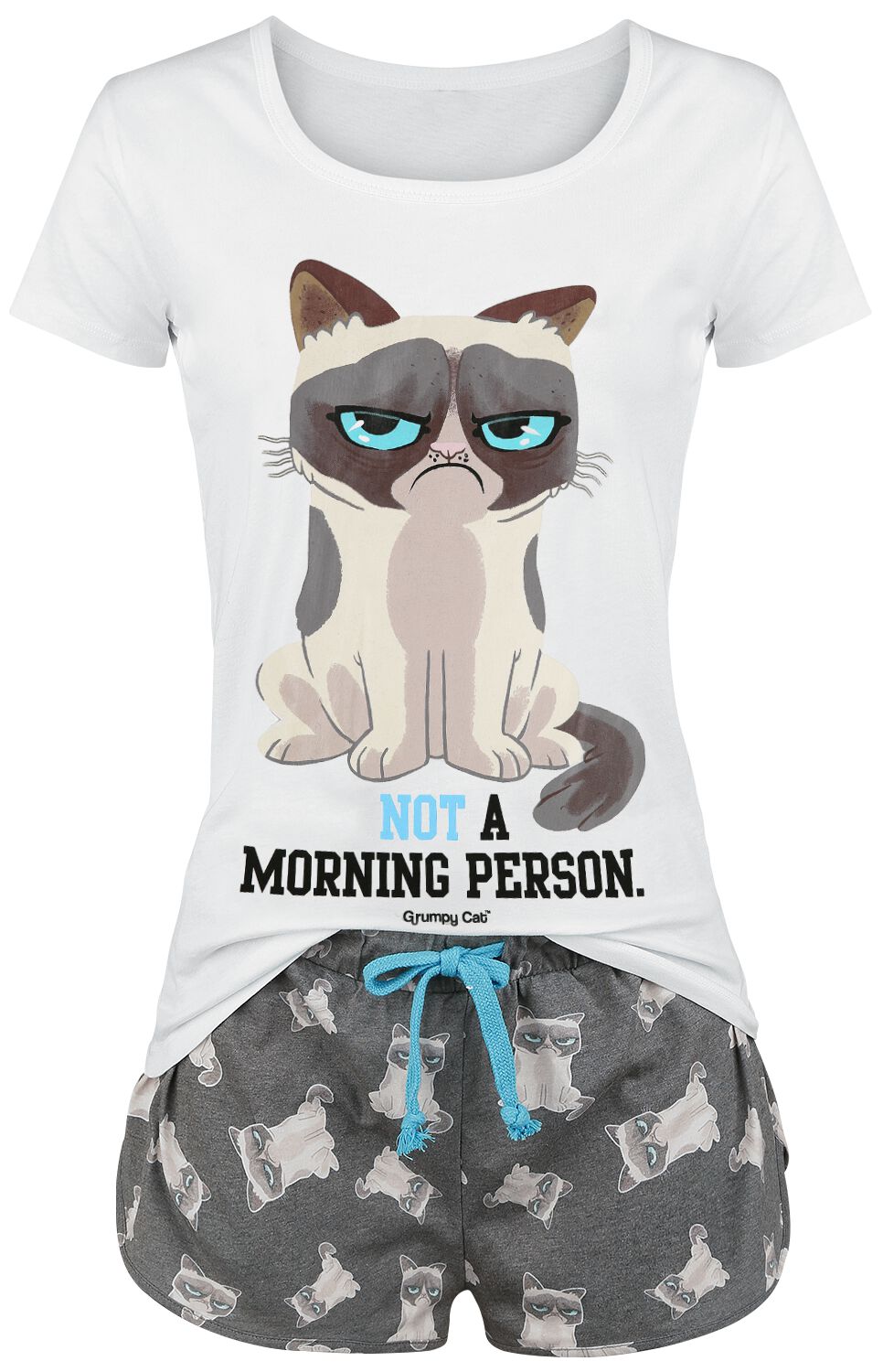 Grumpy Cat Not A Morning Person! Schlafanzug grau weiß in 3XL von Grumpy Cat