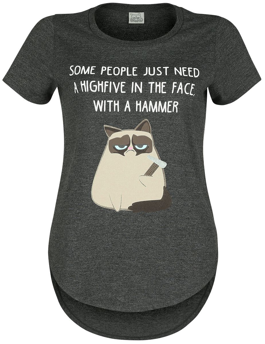 Grumpy Cat Some People Just Need A Highfive T-Shirt grau meliert in M von Grumpy Cat