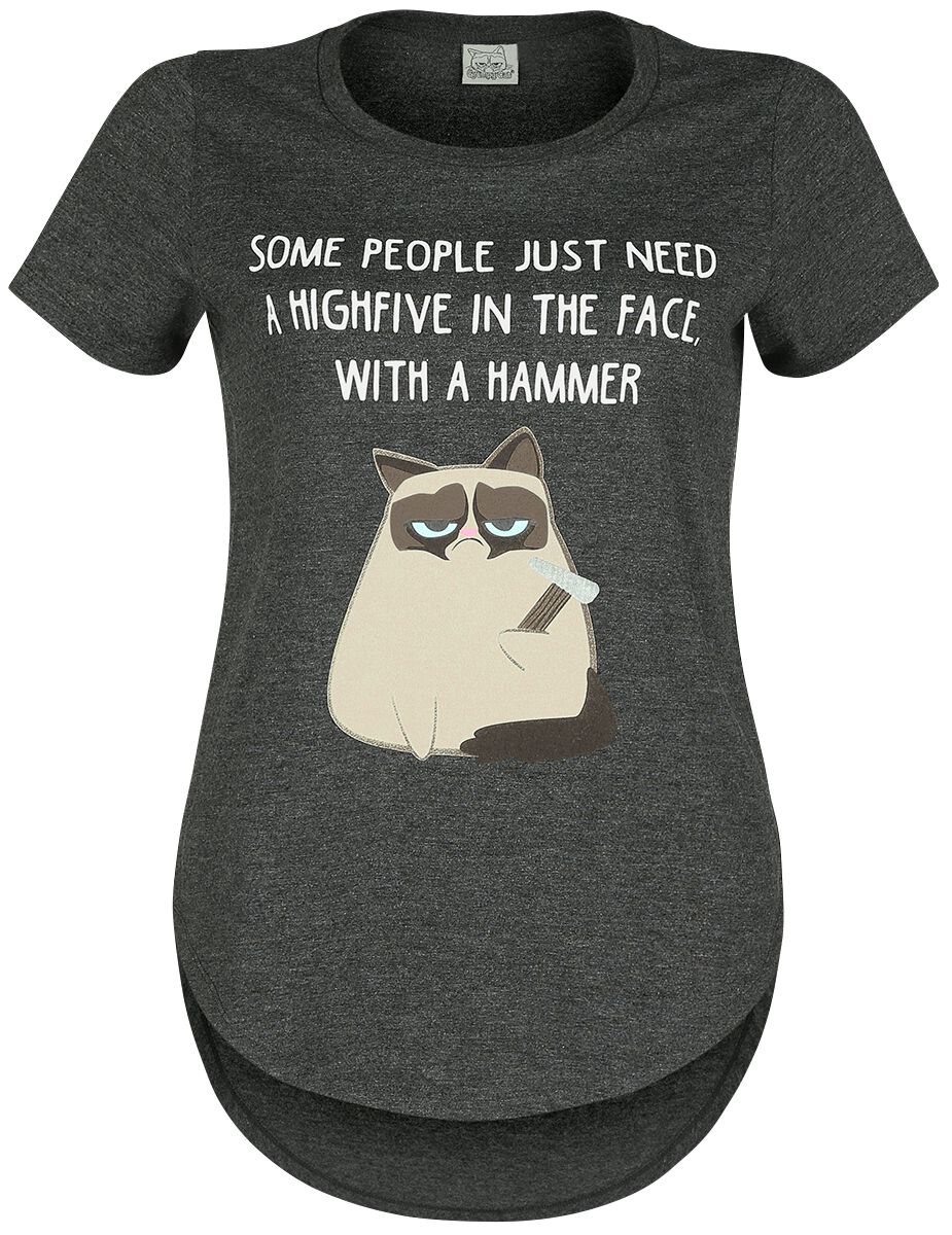 Grumpy Cat T-Shirt - Some People Just Need A Highfive - M bis XXL - für Damen - Größe L - grau meliert  - EMP exklusives Merchandise! von Grumpy Cat