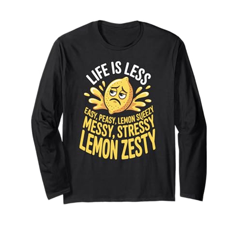 Lustiger Wütender Zitrone Messy Stressy Cartoon Witz Frauen Männer Langarmshirt von Grumpy Citrus Humor Sarcastic Food Lover Design