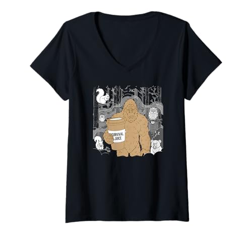 Damen Bigfoot Coffee Survival Juice Lustiger Morgenwald T-Shirt mit V-Ausschnitt Damen Bigfoot Coffee Survival Juice Lustiger Morgenwald T-Shirt mit V-Ausschnitt von Grumpy Coffee Cryptid Survival Juice Forest Vibes